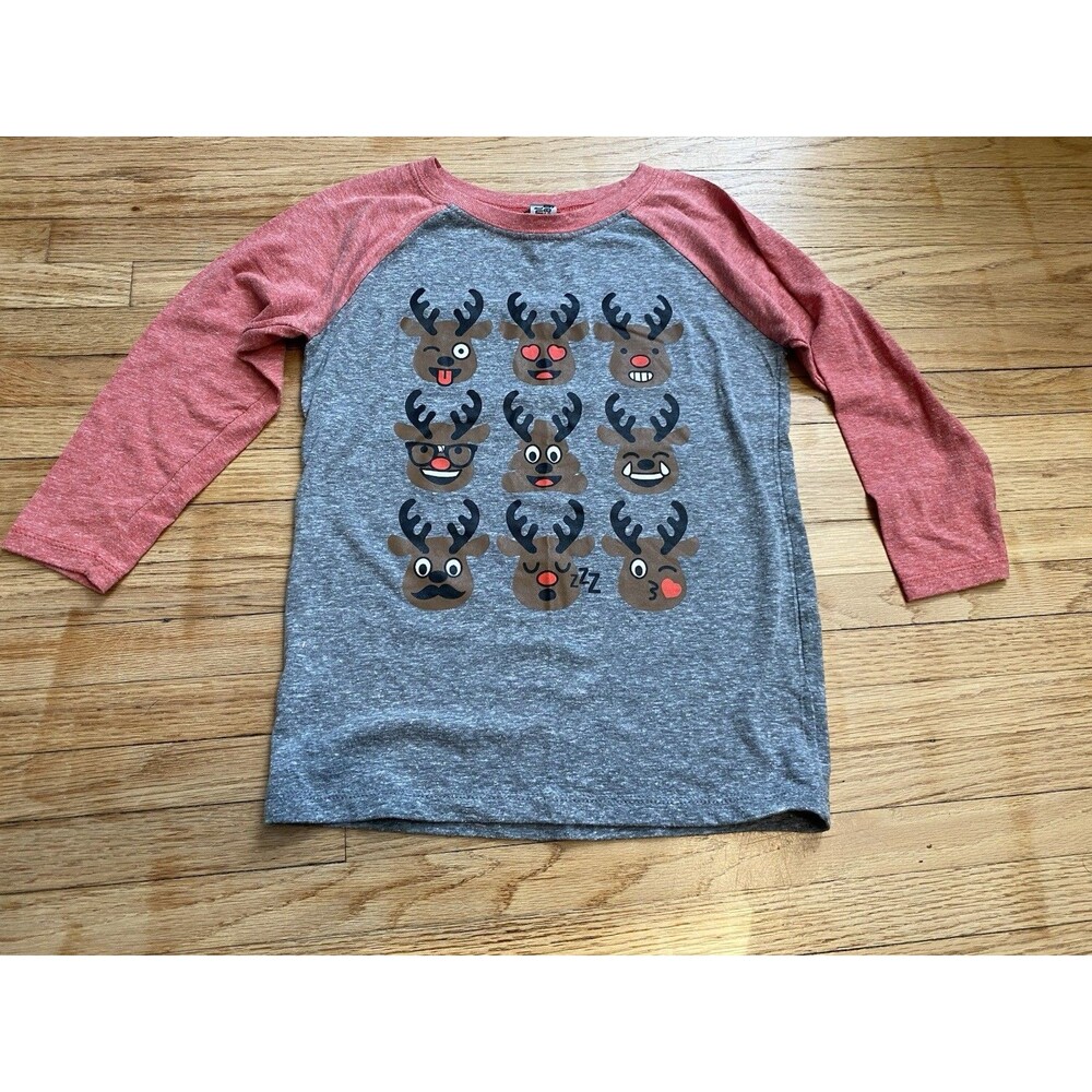 Instant Message Youth Small Reindeer Emoji 3/4 Sleeve Christmas Funny Holiday